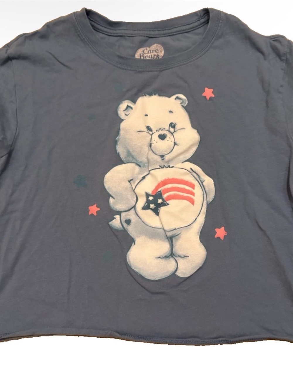 Care Bears Navy Blue Graphic Tee with Cream Bear and Pink Stars